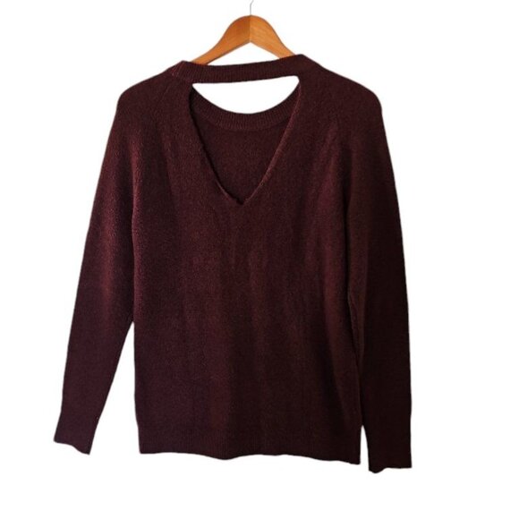 Ann Taylor LOFT Outlet Red Wine Sweater‎ M Medium V Back Soft - Picture 8 of 11